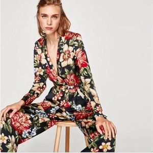 Zara Basic Tropical Open Front Blazer w/Tie